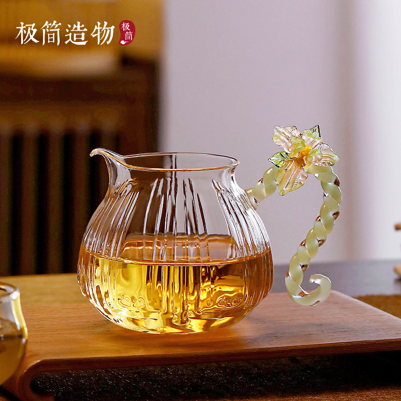 手工紫鸢花高硼硅加厚公道杯