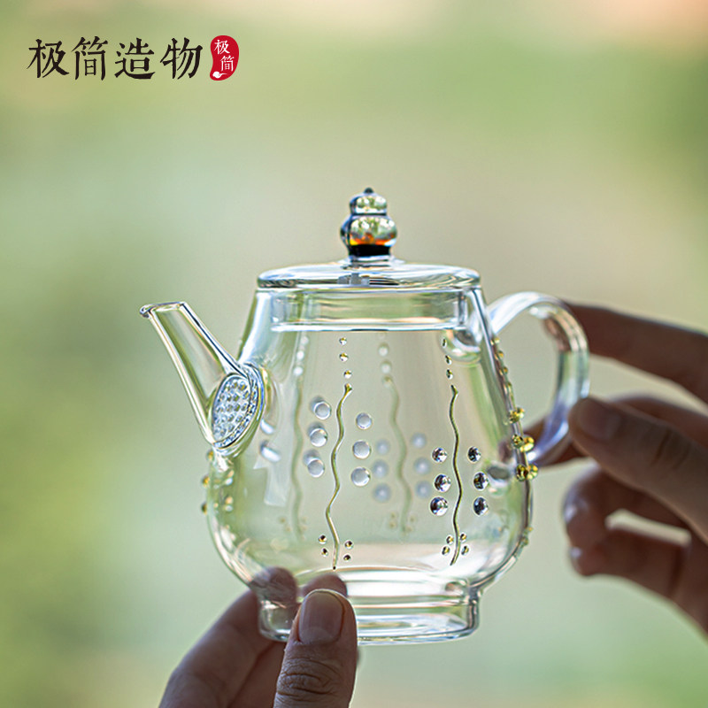 紫藤花玻璃茶壶立体浮雕耐热高温
