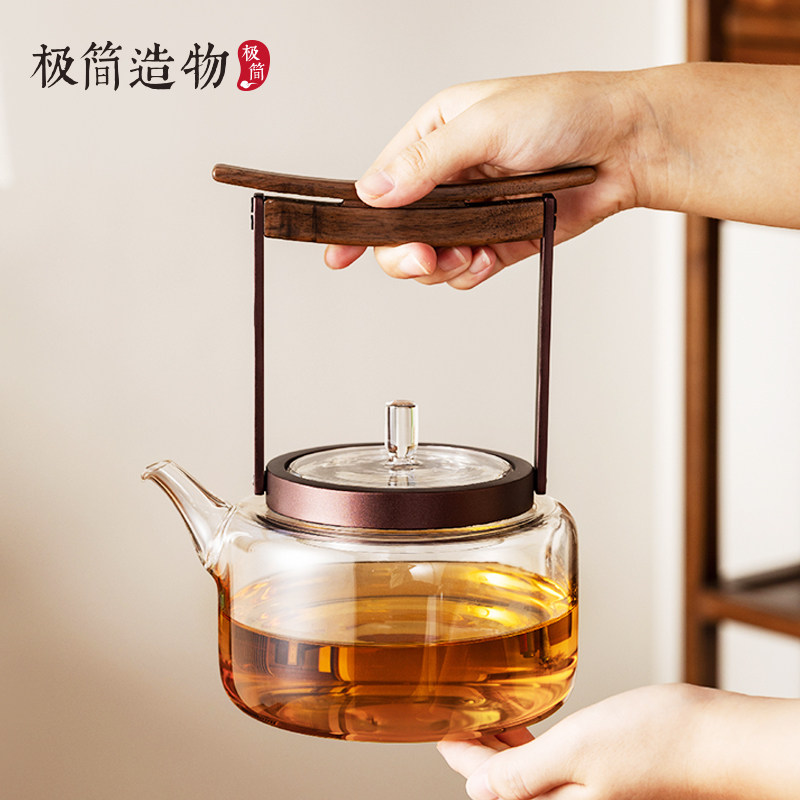 家用提梁煮茶壶木把玻璃烧水壶
