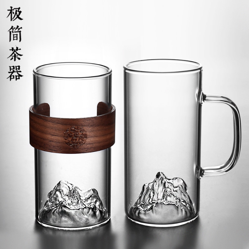 创意观山玻璃杯耐热富士山喝水杯子威士忌酒杯咖啡家用泡绿红茶杯_虎窝淘