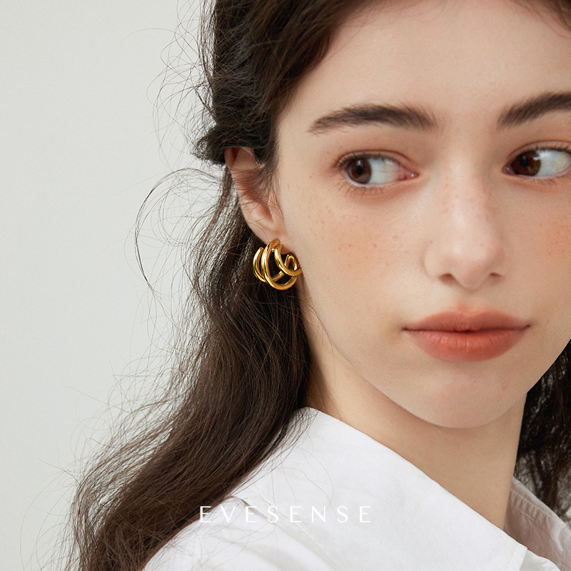 EVESENSE法式三环金色金属耳圈