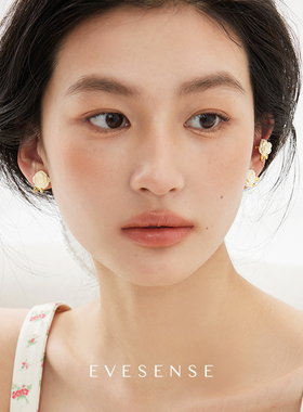 EVESENSE加州玫瑰法式气质简约白色珐琅耳环原创高级感耳饰耳夹