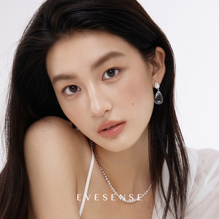 EVESENSE高级感天然白贝镶钻水滴露珠耳坠原创气质透明琉璃耳环女
