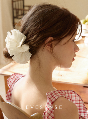 EVESENSE韩系百褶气质棉质发圈白色气质高级感芭蕾少女风发饰头饰