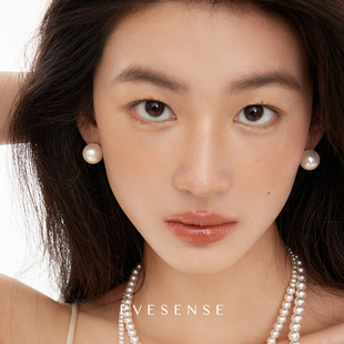 EVESENSE正圆气质大灯泡珍珠耳钉复古轻奢925银耳针高级感耳饰女