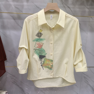 新款 女百搭显瘦减龄上衣专柜正品 韩版 印花衬衫 灯笼袖 2026春季