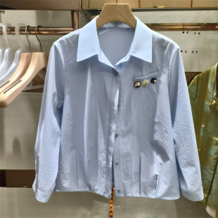 女装 时尚 洋气纽扣装 韩版 妈妈装 衬衫 饰衬衣专柜正品 百搭翻领长袖