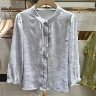 风提花缎面衬衫 妈妈装 女长袖 上衣专柜正品 盘扣洋气减龄小衫 新中式