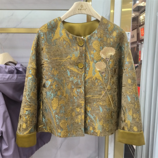 百搭洋气上衣妈妈女装 圆领时尚 刺绣亮片短外套女春季 轻奢风新中式