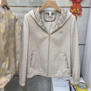 中年妈妈商场同款 休闲风格 子拼接连帽短外套女拉链百搭2026春季