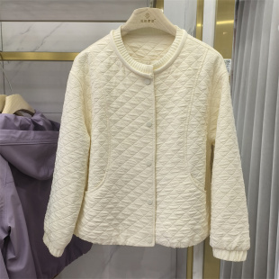 夹克显瘦百搭休闲上衣棒球服商场同款 时尚 圆领菱格纹短外套女春季