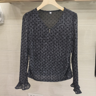 中式 显瘦百搭气质上衣商场同款 波点网纱衬衫 修身 女长袖 2026春季