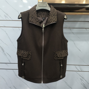 外套时尚 女豹纹拼接拉链马甲无袖 百搭厂家直销 新款 2026春季