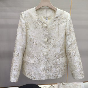 女装 轻奢小香风重工蕾丝短外套女春季 圆领纽扣洋气上衣专柜正品