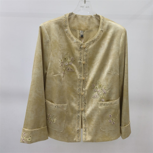 新中式 风刺绣钉珠盘扣短外套女复古民族风高级感上衣中年妈妈女装