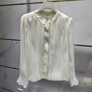 女装 白色立领减龄气质百搭上衣专柜正品 女春季 淑女风蕾丝花边衬衫