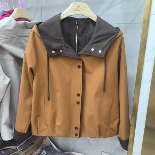 商场同款 宽松显瘦百搭休闲夹克洋气减龄上衣 连帽撞色短外套女春季