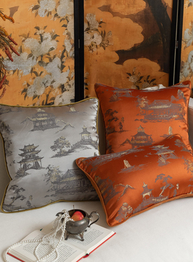 高档提花刺绣抱枕现代新中式高级感沙发靠垫客厅轻奢腰枕靠背定制