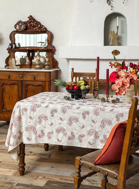 DMHome新年桌布红色台布轻奢高级感长方形刺绣餐桌布艺装饰台布