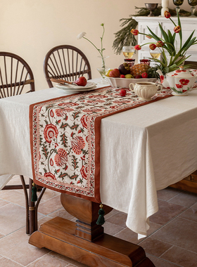 美式桌旗亚麻防水田园高级茶几电视柜桌布茶旗斗柜布边柜盖巾台布