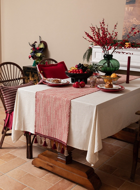 美式桌旗新年红色轻奢高级感喜庆茶几台布电视柜斗柜盖巾床旗茶旗