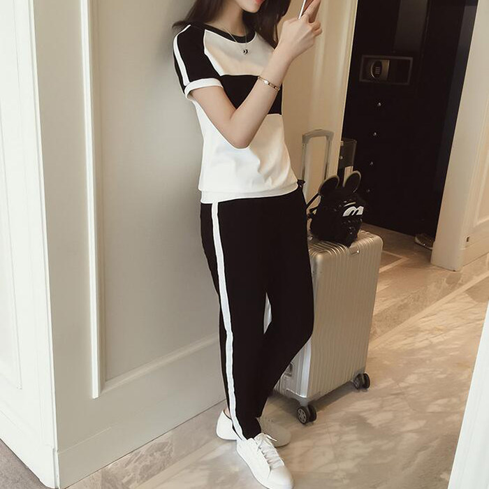 休闲运动服女夏季短袖长裤套装女装夏装中学生夏天休闲运动整套