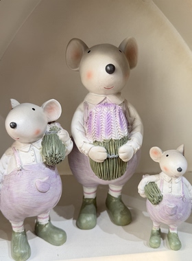 乡村风复古做旧树脂老鼠摆件家居装饰礼物复活节装饰情侣兔花园