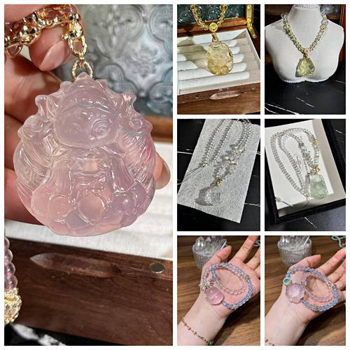 莫桑比克星光粉晶九尾狐吊坠项链