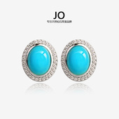 纯天然绿松原矿蓝松石女耳钉S925银蓝色宝石耳环时尚 耳饰女友礼物