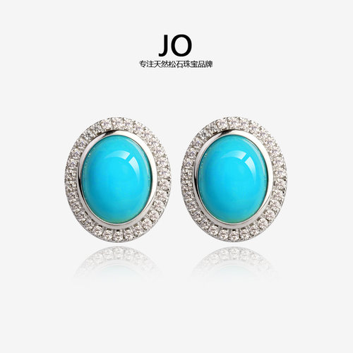 天然蓝松石耳钉S925银耳环