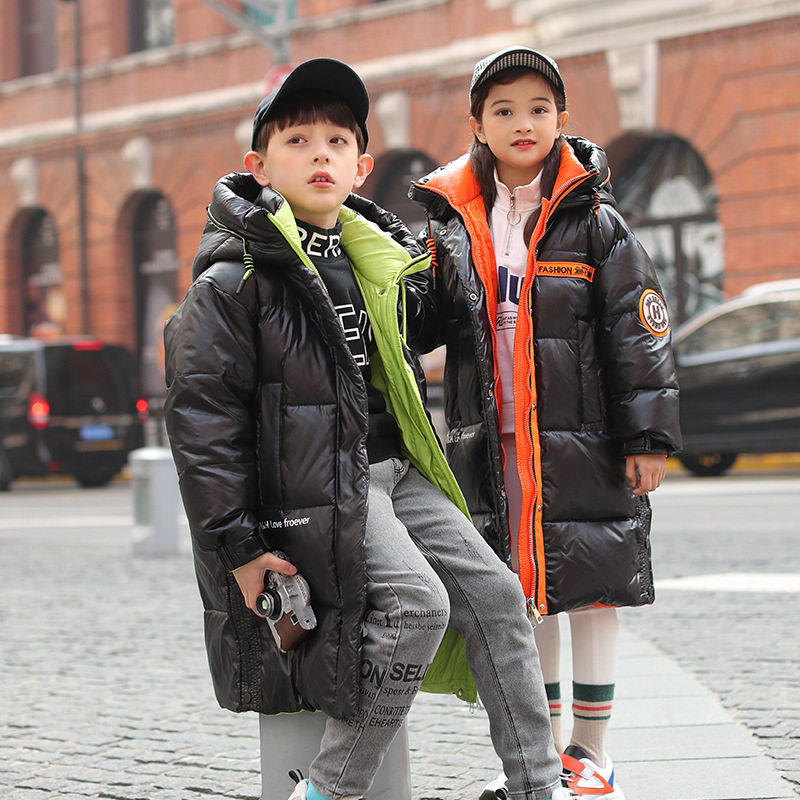 中长款亮面免洗中性中大男童女孩过膝冬季新款童装羽绒服冬装外套