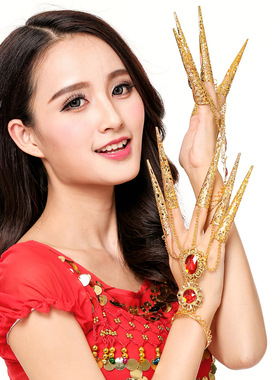 千手观音指甲套加长升级印度舞演出配饰品指环肚皮舞饰品发夹