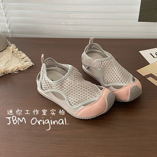 韩版男女童夏季透网包头运动风凉鞋儿童丑萌魔术贴软底沙滩休闲鞋