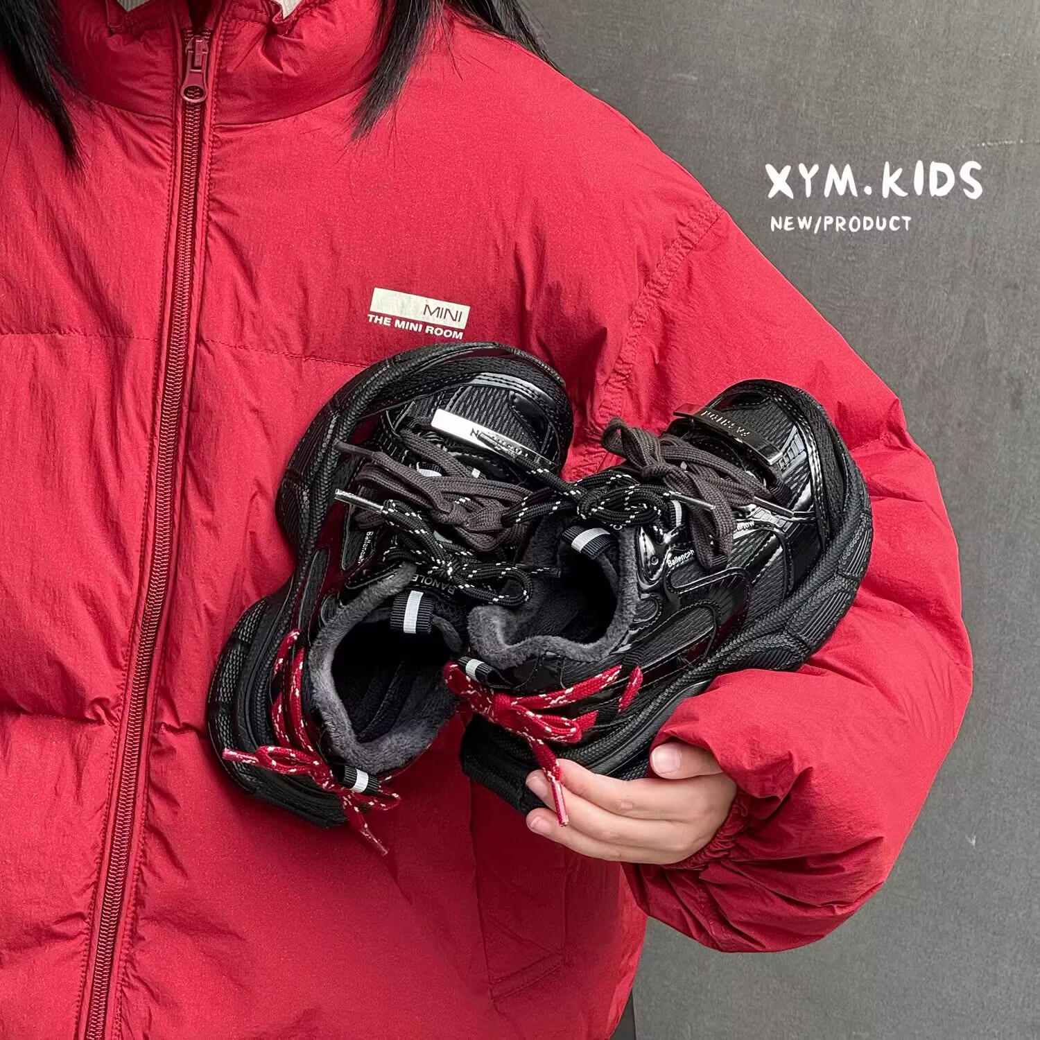 儿童二棉运动鞋2025年冬季新款潮流复古双系带加绒男女童老爹鞋