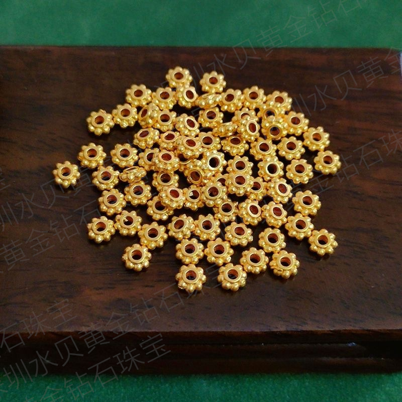足金999车轮隔片3D硬金隔珠散珠纯金齿轮片手链串珠DIY配饰配件