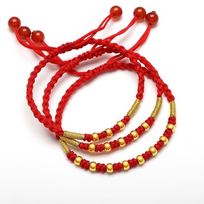 足金转运珠手链黄金本命年红绳