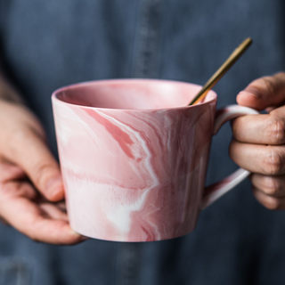 大理石纹马克杯少女心水杯陶瓷杯定制早餐杯家用咖啡情侣杯子包邮