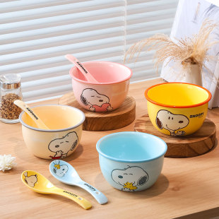 家用儿童餐具高颜值碗 可爱卡通史努比4.5英寸陶瓷碗勺子餐具套装