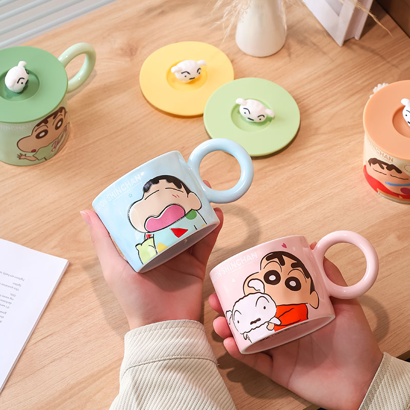 高颜值带盖马克杯蜡笔小新送女生