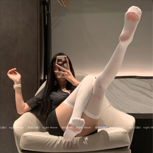 清纯白花*白丝袜JK猫爪过膝丝袜女薄款纯欲日系猫咪大腿长筒袜子