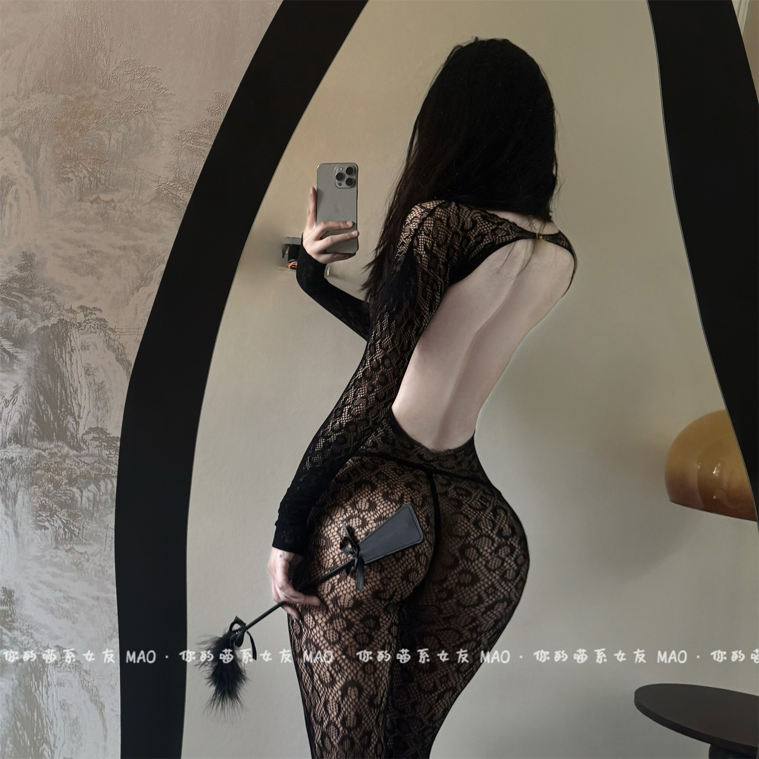 醉梦*性感纯欲豹纹网袜连体黑丝女薄款防勾丝长筒袜情调蕾丝网衣