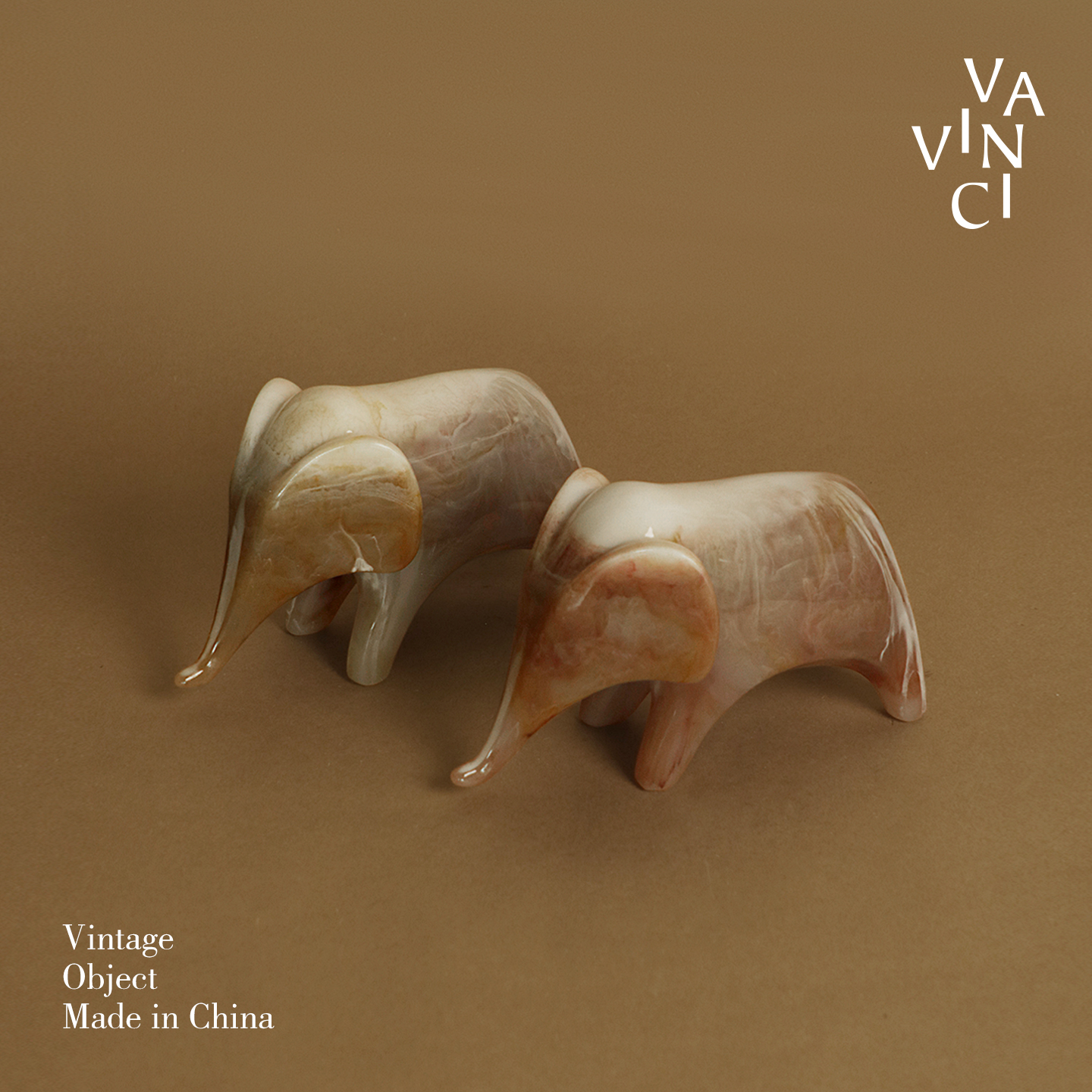 梵其【吉象】复古轻奢仿玉石大象摆件办公室书房书架桌面创意小象