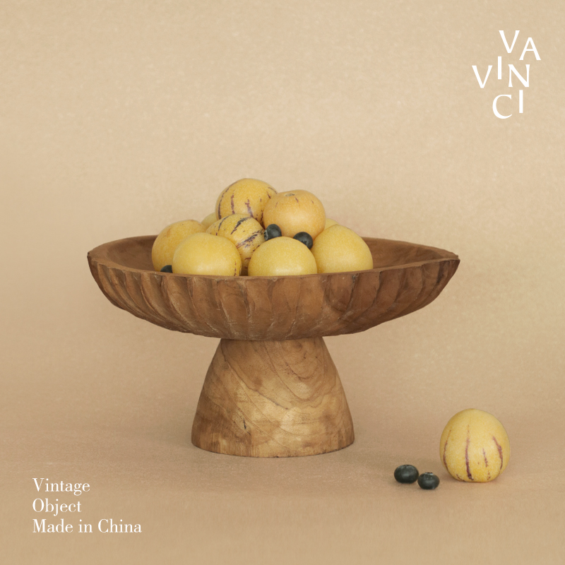 中古风实木水果盘摆件高脚零食盘