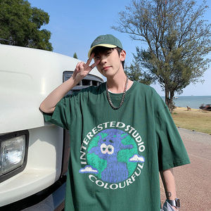 得物品质纯棉重磅潮牌潮流青少年宽松圆领短袖T恤 B219-Y389-P25,男装T恤,电商B219