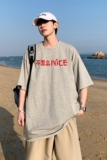 2023夏装新款英文印花宽松港仔百搭学生休闲圆领短袖t恤Y201P25蓝，男装T恤，电商B219