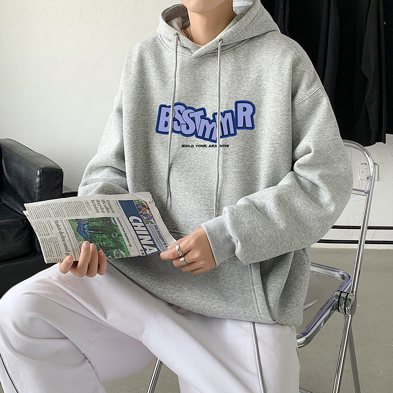 2021秋冬新款高品质多色英文印花港仔宽松情侣卫衣Y020灰图片