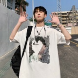 220克夏装新款印花宽松港仔百搭学生休闲圆领短袖t恤Y378P25米，男装T恤，电商B219