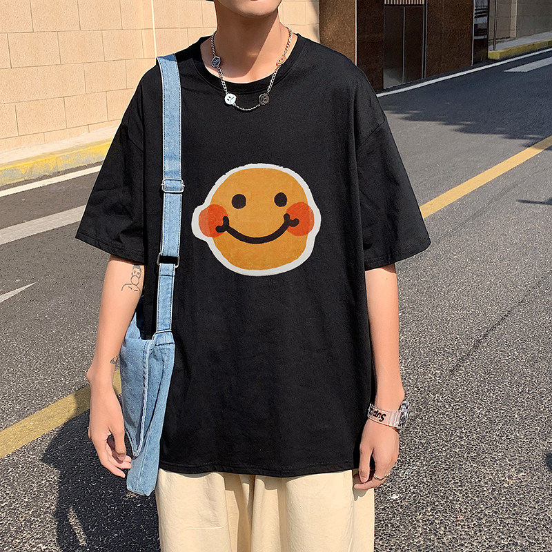 505-1-Y158t恤男女同款多色原宿港风宽松半截袖百搭中性风绿,男装T恤,电商B219
