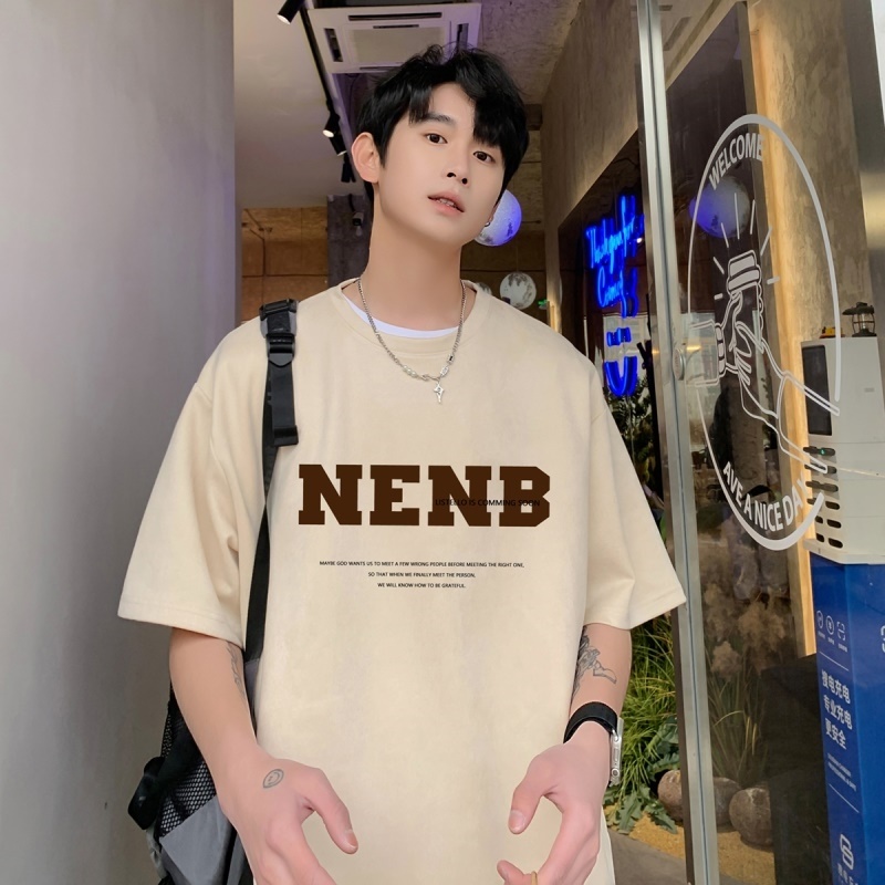 220克夏季新款宽松大码港风英文印花麂皮绒短袖T恤Y418P30，商品下架区商品下架区，电商B219