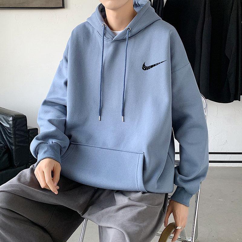 2021秋冬新款高品质10色印花港仔宽松情侣连帽卫衣Y015蓝图片